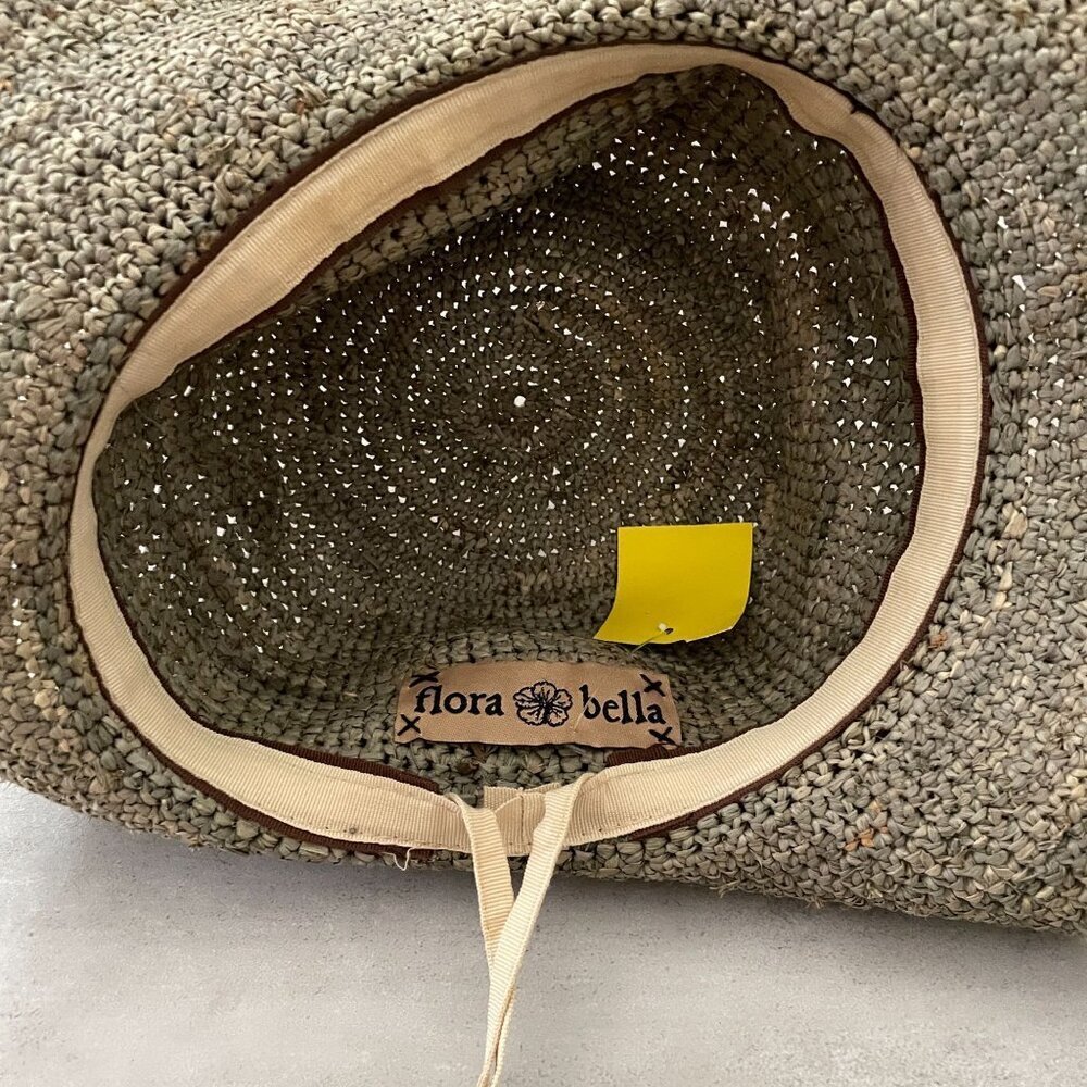 NWT Revolve Florabella Woven Wide Brim Sunhat Taupe Floral Trim Adjustable OS - Picture 5 of 7